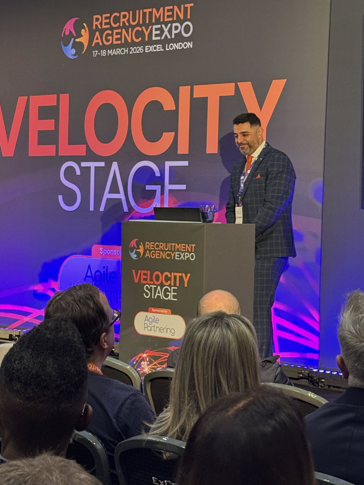 Neil Ray at the podium, Velocity Stage, Recruitment Agency Expo 2026